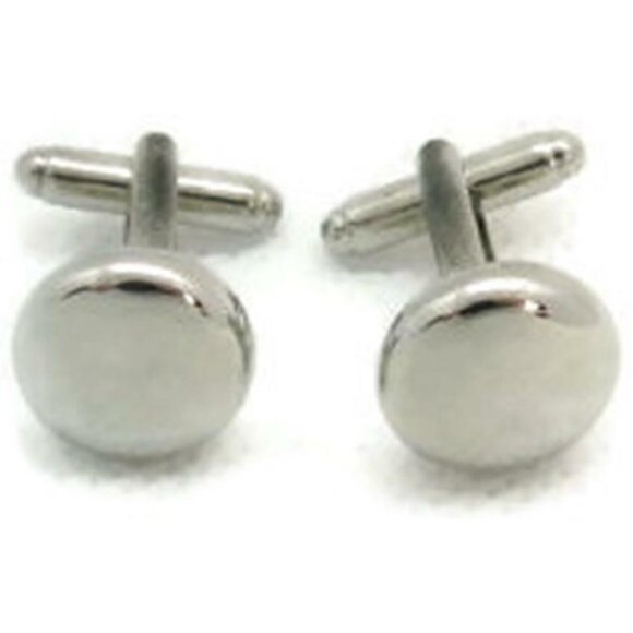 Pain Rounded Top Engraveable Bullet Black Round Silver Tone Men Cufflinks - Picture 1 of 7